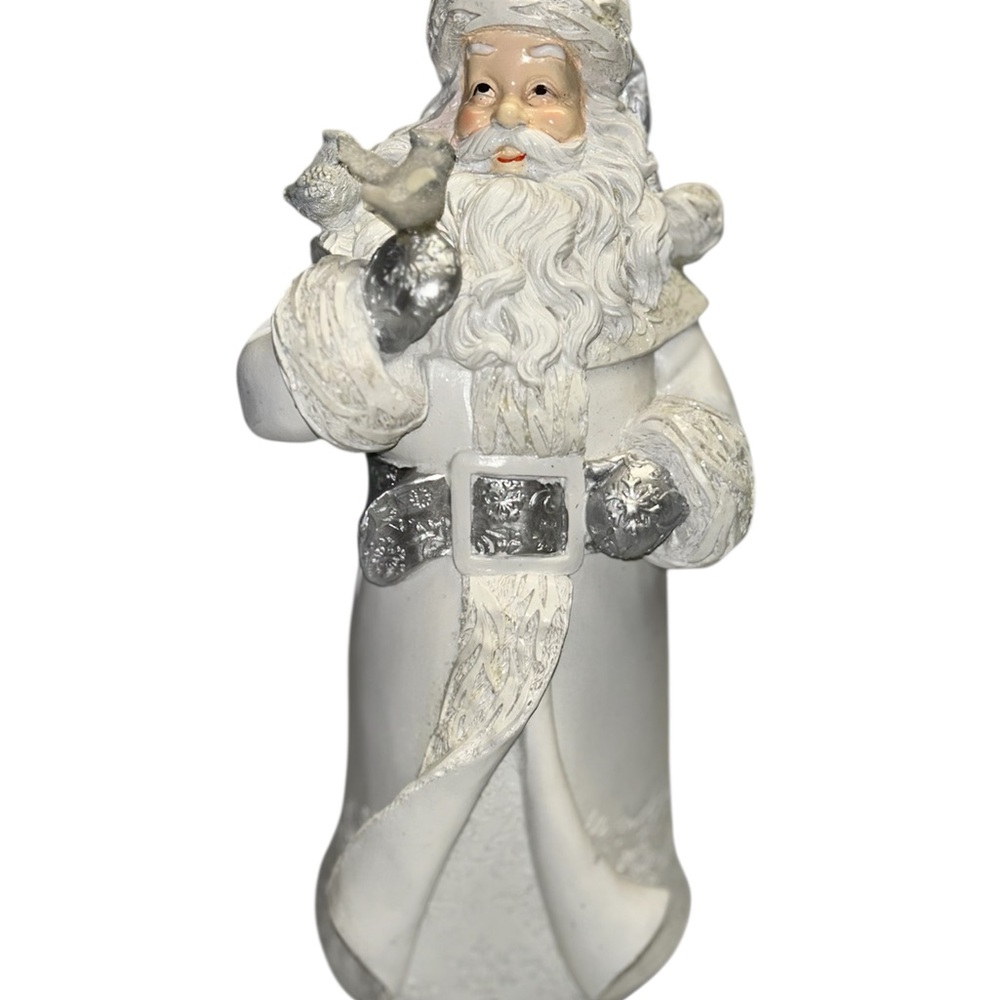 Festive Silver White Santa Claus Figurine